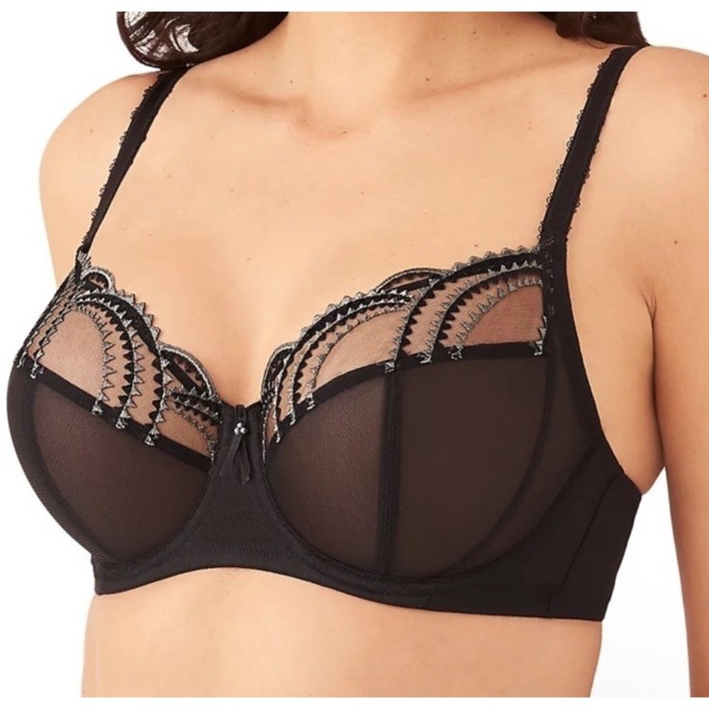 Wacoal 36DDD Evocative Edge Underwire Bra Black Mesh Embroidered Full Coverage